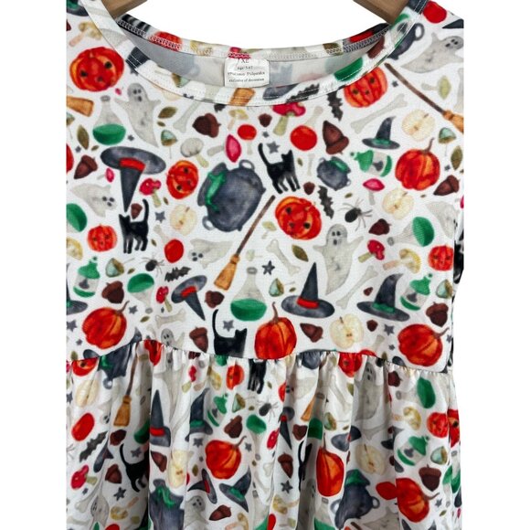 Halloween Themed Dress/Tunic Girls XL 5-6T Pumpkin Black Cat Witch Hat - Picture 5 of 8